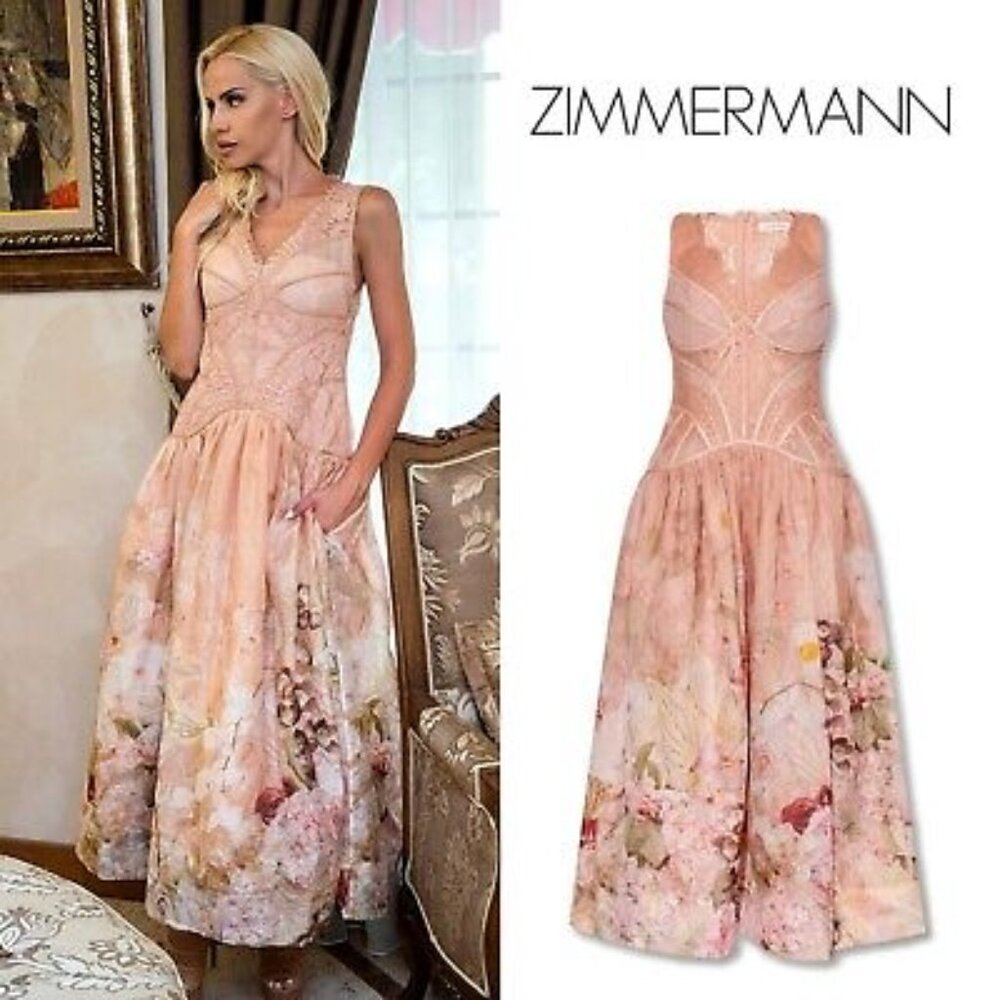 Zimmermann Silk Linen and Lace Dancer Gown Size 0